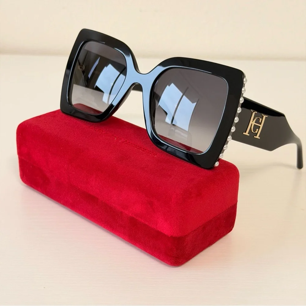 Carolina Herrera Chic Black Sunglasses with Pearl Accents, CH0001/S 8079O - Picture 2 of 16